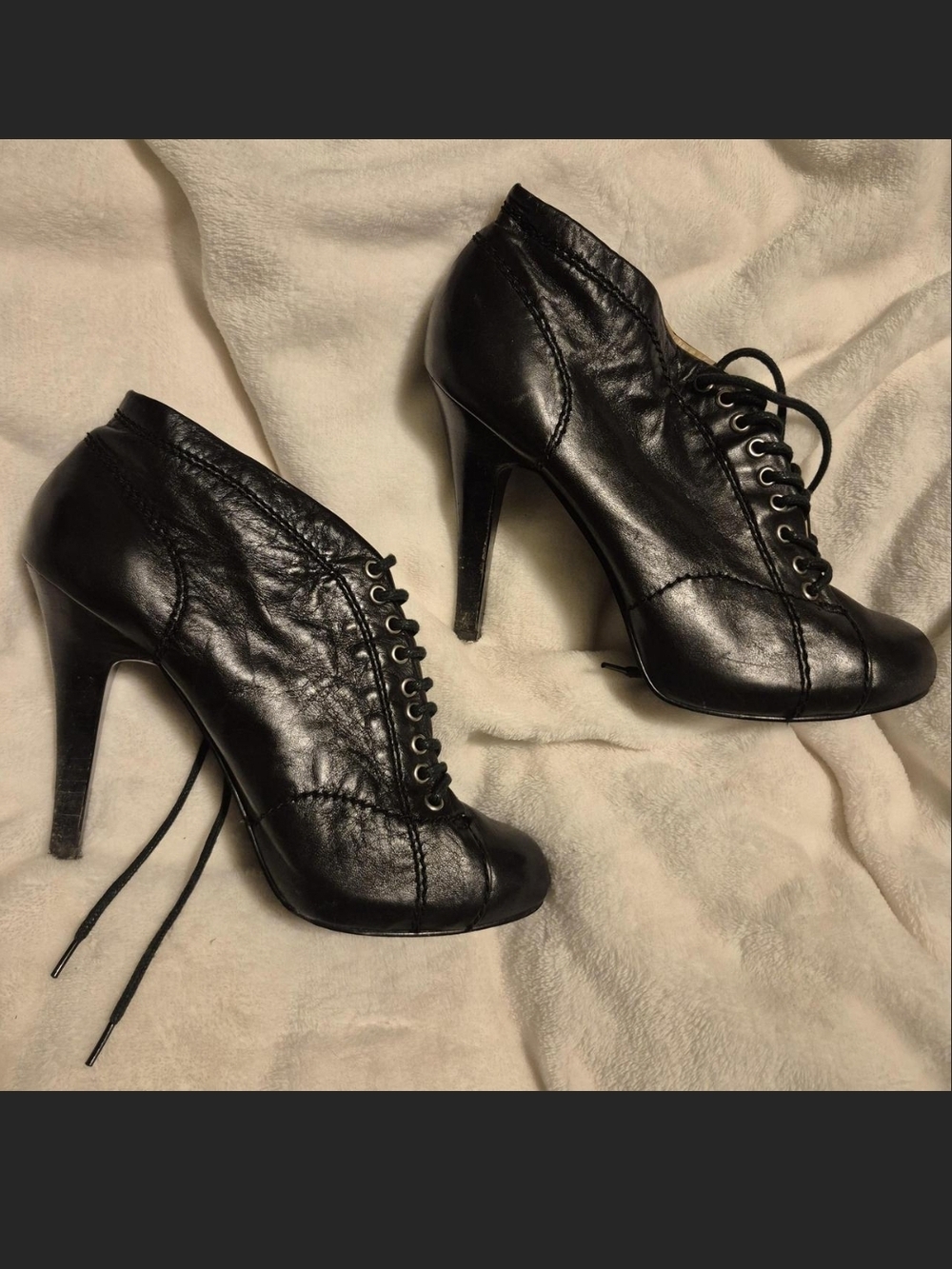 Nine West Black Lace-Up High Heel Ankle Booties